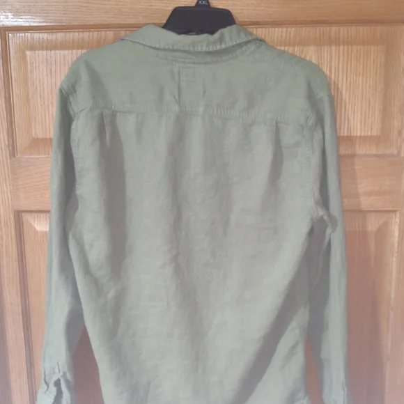 RELWEN LINEN WORKSHIRT Olive Green Button Down Shirt - Picture 2 of 7